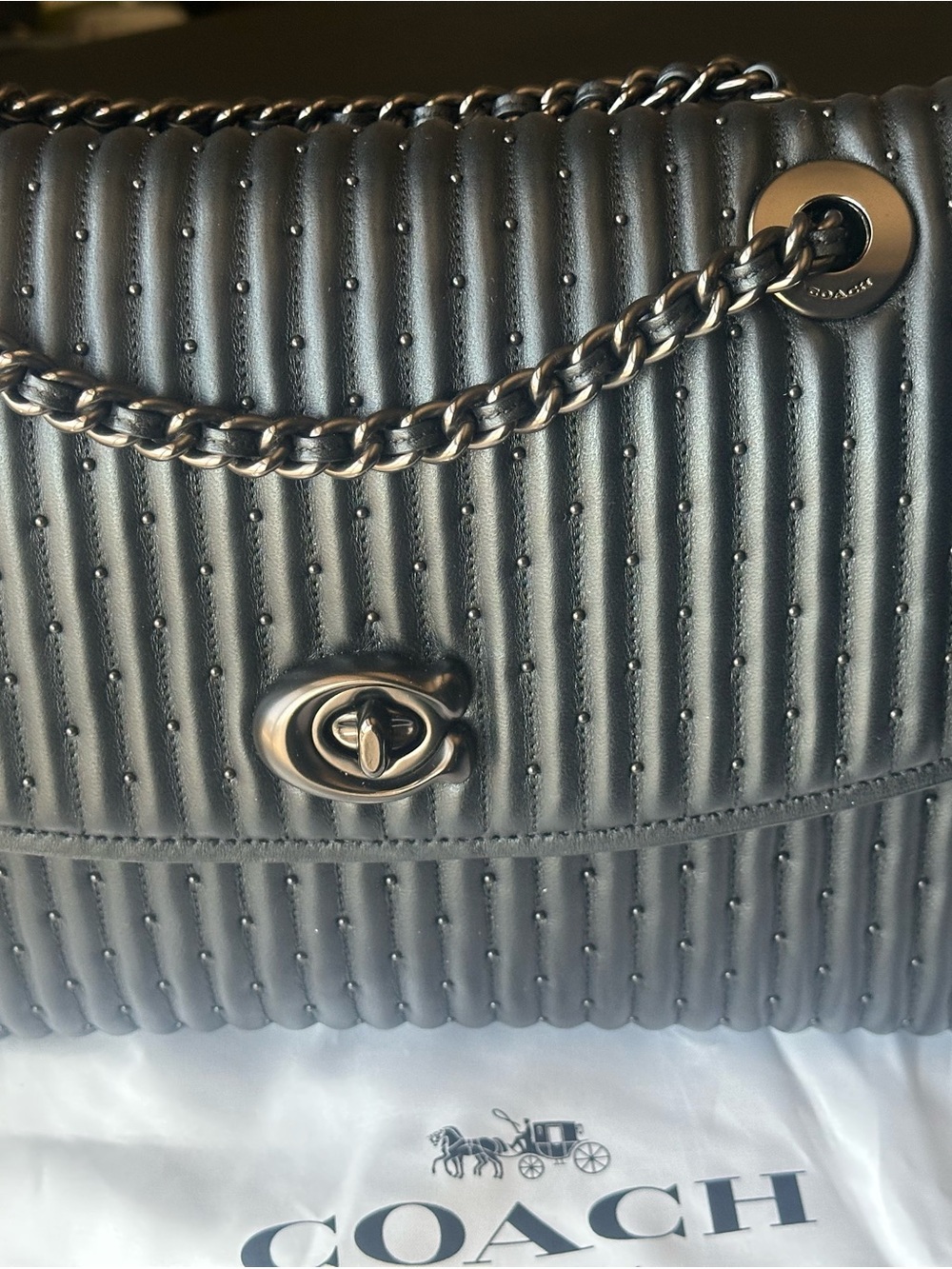 Coach Parker Quilted Leather bag with rivets in Black with Gunmetal hardware. - Picture 15 of 15
